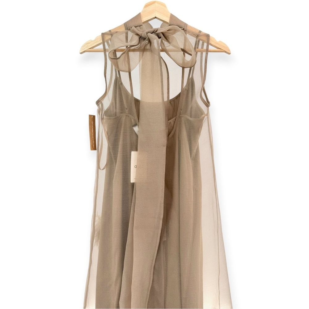 NWT o.p.t Naia Organza Tie Neck Maxi Dress in Oatmeal - Size XS - Picture 10 of 11